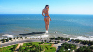 giantess collage butt swimsuit beach ocean wonderslug looking_down foot_print road behind_view simone_villas_boas