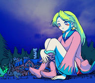 drawing giantess destruction clothed boots shrunken_person night houses clothing running_away