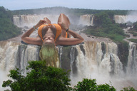 giantess collage blonde large_breasts cleavage waterfall wonderslug lying_down river outdoors nature trees jennifer_ellison