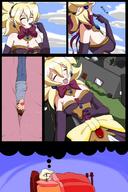 drawing giantess vore small_man blonde comic color clothed swallowed internal_view