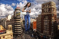 giantess collage city clothed brunette wonderslug streets vehicles clouds sky under_foot kate_middleton car_crush