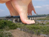giantess collage barefoot train unknown_artist crouching