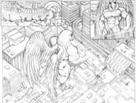 drawing feet furry wings city comic monochrome butt destruction giant penis claws train avian 5-d