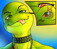 drawing giantess vore furry anthro color tongue red_eyes lizard collar choker sheela necklace renwin commission neopuc sekvra scalie nasal_vore cutaway