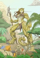 breasts drawing giantess furry tail anthro color claws cleavage bra low_angle paws leopard muscles jungle dreadlocks ripped_clothing explorers spear xilimyth einom muscled loincloth