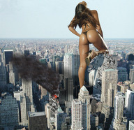 giantess collage city butt destruction high_heels brunette wonderslug fire skyscrapers behind_view