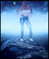 collage city mega blonde destruction high_heels moon unknown_artist night moonlight looking_at_viewer countryside