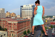 giantess city buildings wonderslug dress streets crushed_car behind_view jaime_koeppe