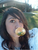 shrunken_woman entrapment photograph gum bubble