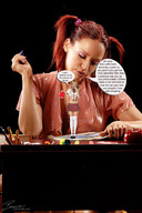 blonde red_hair shrunken_woman photograph captions