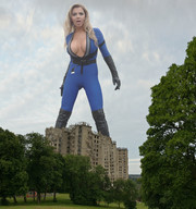giantess collage city blonde destruction cleavage buildings low_angle gloves wonderslug boots suit sky