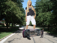 giantess collage small_man blonde destruction clothed streets vehicles clothing ashley_tisdale looking_at_viewer ashley bz2king tisdale