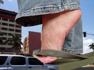giantess collage feet city buildings unknown_artist vehicles flip_flops