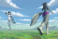 drawing giantess crush feet furry giga city color swimsuit destruction smiling paws wave walking foot_print giantesses clouds sky under_foot yellow07 stuck_to_foot distant_city twarda