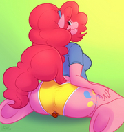 drawing panties tail anthro color long_hair butt clothed barefoot butt_crush purple_eyes pink_hair shrunken_man hooves thighs sheela looking_back looking_at_viewer commission my_little_pony pinkie_pie hand_on_hips no_background butternut bare_legs jsk244 cutie_mark