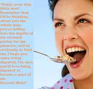 collage vore brunette brown_eyes story unknown_artist shrunken_men spoon open_mouth cereal