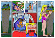 giantess vore comic color tongue mouth couple skyscraper panels rooftop water_slide
