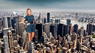 giantess collage city blonde dress skyscrapers looking_at_viewer between_buildings intershrinker