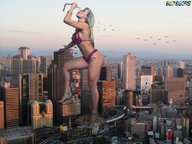 bikini giantess collage vore city blonde long_hair destruction rampage helicopter skyscraper beregous juliana_salimeni