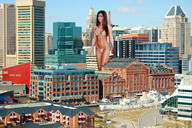 giantess collage city swimsuit cleavage buildings brunette wonderslug skyscrapers