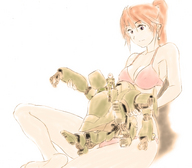 giantess manga robot cleavage shrunken_men holding lap bikuta mech pacific_rim looking_at_tiny jager