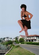 collage barefoot cleavage skirt giantess_katelyn looking_down houses raised_foot potyzeff imminent_crush