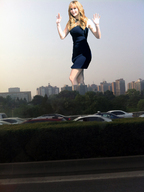 giantess collage blonde blue_eyes brunette smiling skyline looking_at_viewer black_dress jennifer_lawrence joe117
