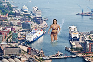 giantess collage swimsuit cleavage water ocean wonderslug ships harbor wading arianny_celeste