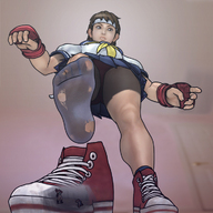 drawing upskirt domination low_angle in_shoe socks street_fighter naigo shrunken_people looking_down sneakers foot_pov point_of_view looking_at_viewer raised_foot imminent_crush holes