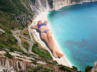 giantess collage beach barefoot ocean wonderslug lying_down sunglasses sand mountains vehicles road sunbathing downward_angle
