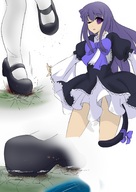 drawing giga tail color purple_hair stockings purple_eyes embarrassed dress unknown_artist shoe_crush