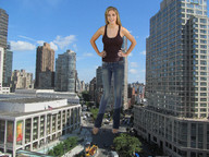 giantess collage city blonde clothed buildings smiling wonderslug streets clothing looking_at_viewer adrianna_daniels crushed_car