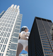 breasts giantess collage city mega black_hair swimsuit wonderslug point_of_view true_tere