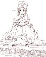 drawing giantess giga monochrome eliza torajimaneko boots sitting nurse closed_eyes