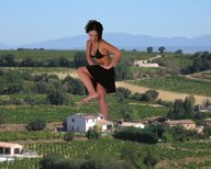 giantess collage landscape barefoot cleavage skirt short_hair giantess_katelyn looking_down houses raised_foot potyzeff imminent_crush
