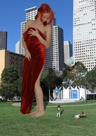 giantess collage city barefoot buildings red_hair shrunken_woman looking_down grass potyzeff filming giantess_fiona