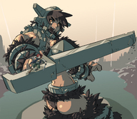 drawing giantess color butt sword unknown_artist warrior crouching looking_back helmet