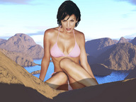 giantess collage wonderslug short_hair mountains lake sky bikini_top looking_at_viewer