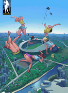 drawing panties city destruction multiple_giantesses skirt high_heels legs giantesses giantessfan sports_stadium