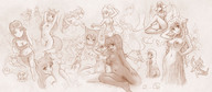 drawing karbo monochrome multiple_giantesses felarya succubus dryad giantesses doodles wolf_girl