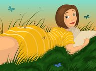 drawing color butt brunette short_hair grass outdoors grey_eyes looking_back insect aware reading on_butt vanessa_bloome bee_movie bee looking_at_tiny dreamworks kisparlius
