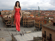 city high_heels brunette smiling wonderslug celebrity dress morgan_webb looking_at_viewer pedestrians