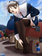 drawing giantess feet omc sitting nylons shrunken_woman houses looking_at_viewer