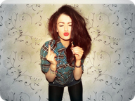 collage long_hair handheld lips nylons smooch shrunken_man closed_eyes bracelet collared_shirt auburn