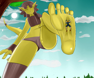 drawing giantess crush pokemon furry barefoot soles domination low_angle shrunken_person sky foot_pov point_of_view stuck_to_foot imminent_crush karsinan abra looking_at_tiny