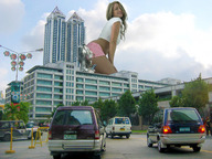 giantess collage city blonde butt destruction buildings low_angle wonderslug looking_at_viewer
