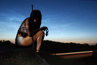 giantess collage smiling shrunken_men sitting legs dangle night sunset between_fingers looking_at_viewer accasbel