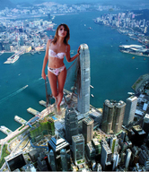 giantess collage city swimsuit skyscrapers looking_at_viewer hong_kong accasbel
