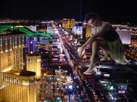 giantess collage city high_heels sitting streets night las_vegas looking_at_viewer rooftop_view casinos city_lights accasbel
