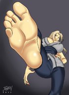 drawing giantess barefoot cleavage soles low_angle tsunade point_of_view looking_at_viewer imminent_crush looking_at_tiny naruto_(series)